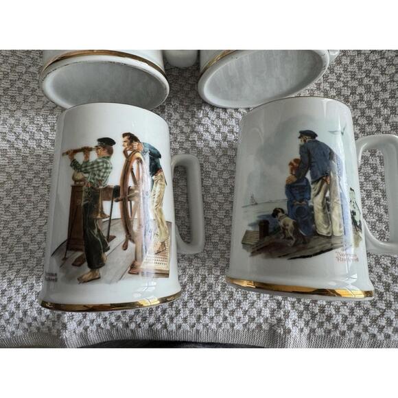 Set of 4 Norman Rockwell Seafarers Collection Tankard Mug Long John Silvers 1985 - Picture 10 of 15